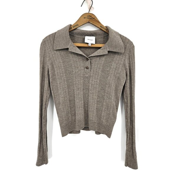 Reformation Hermia Polo Sweater Top Womens M Beige Pullover Rib Knit Merino Wool - Picture 2 of 7